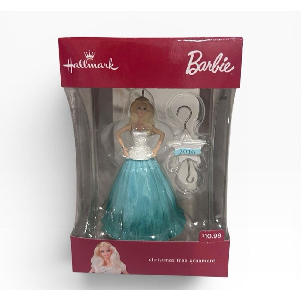 Hallmark Barbie Christmas Tree Ornament 2016 Blonde Doll Blue White Gown NIB
